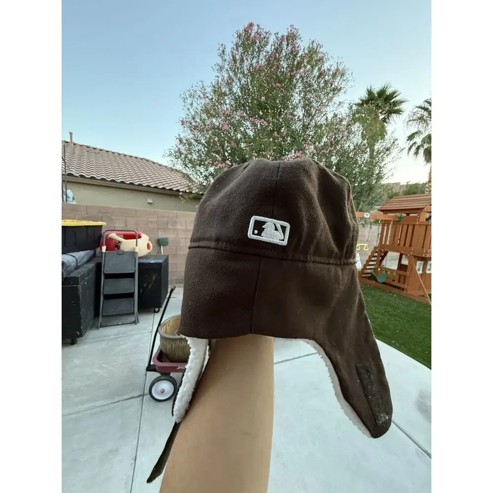 Brown New Era MLB Trapper Cap With dog Ears And White faux Sherpa Lining